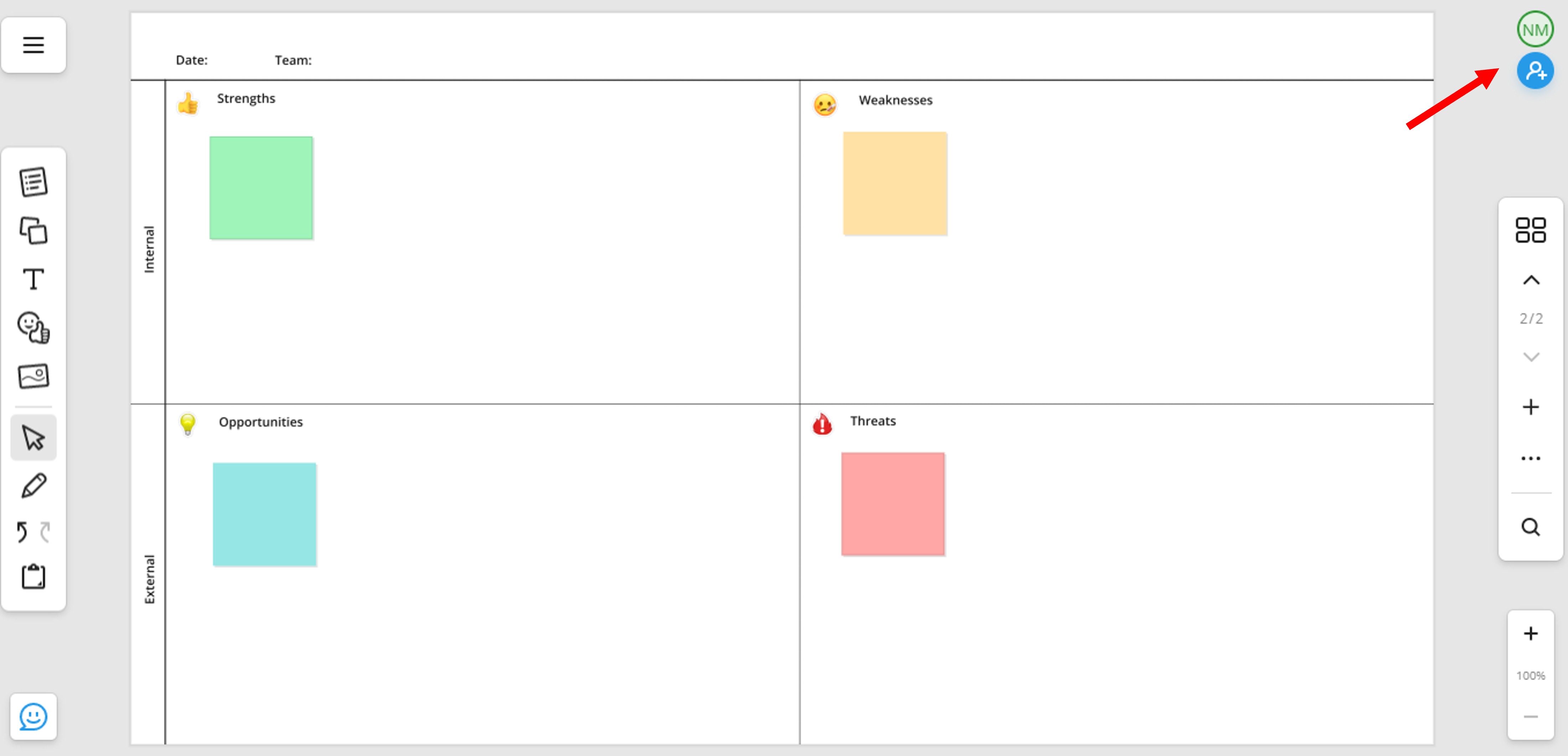 Online whiteboard SWOT how  to invite