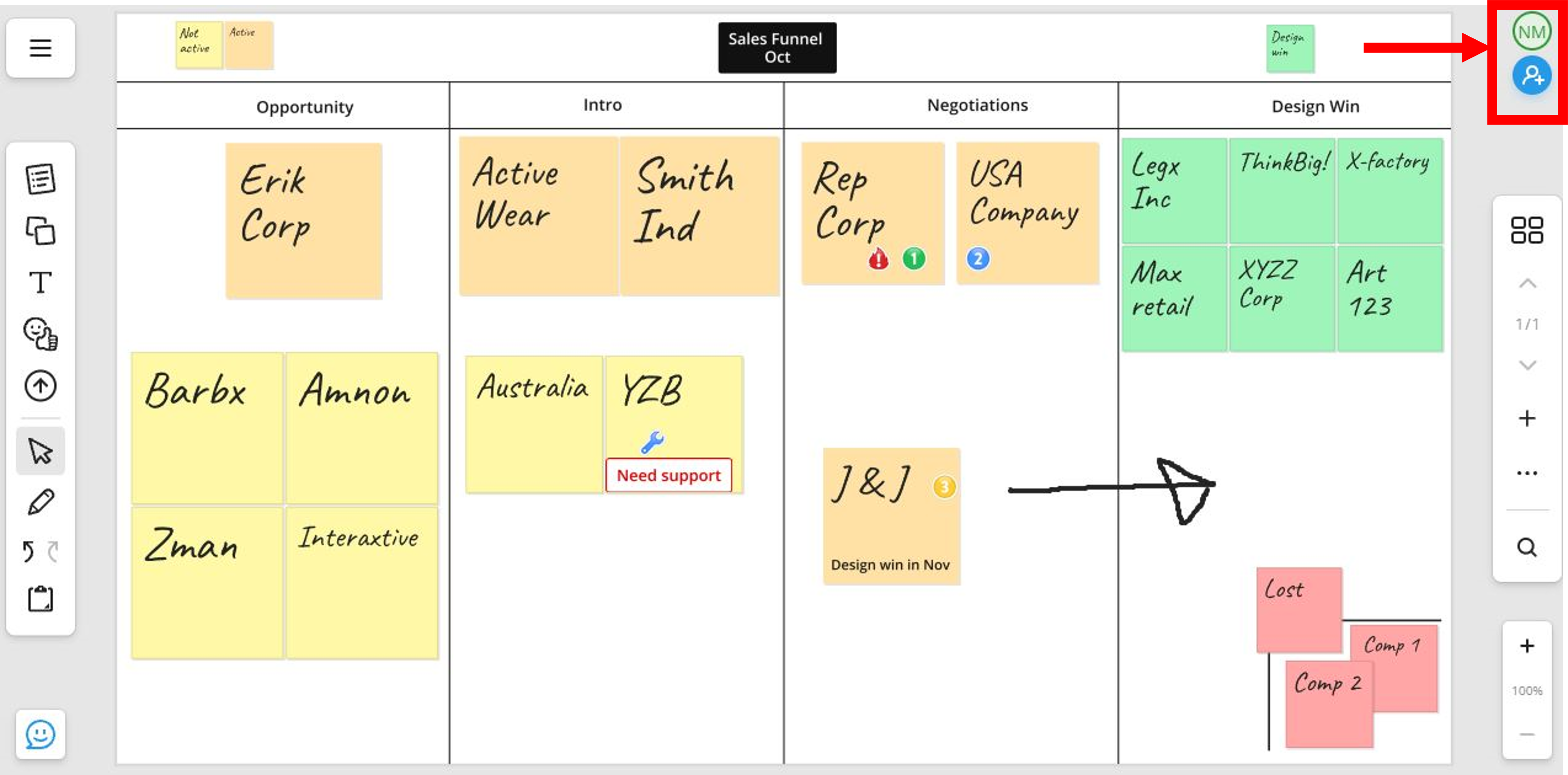 Online Whiteboard used to Manage Sales - Invite Others